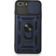 Smcase Apple iPhone 7 Plus Kılıf Tank Aramid Sürgülü Vega Yüzüklü+Nano Lacivert