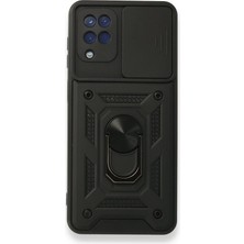 Case Street Samsung Galaxy M12 Kılıf Tank Aramid Sürgülü Vega Yüzüklü+Nano Siyah