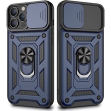 Case Street Apple iPhone 13 Pro Max Kılıf Tank Aramid Sürgülü Vega Yüzüklü+Nano Lacivert