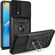 Case Street Oppo A74 4g Kılıf Tank Aramid Sürgülü Vega Yüzüklü+Nano Siyah