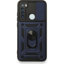 Dlrcase Xiaomi Redmi Note 8 Kılıf Tank Aramid Sürgülü Vega Yüzüklü+Nano Lacivert