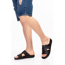 Erkek Siyah Hakiki Deri Comfort Taban Terlik