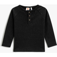 Koton Düğme Detaylı Uzun Kollu Tişört Bisiklet Yaka