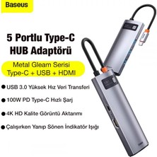 Baseus 100W 5in1 Type-C Hub, 1x 4K Hdmi, 1x Pd Type C, 3x USB 3.0 Girişli Çoğaltıcı Adaptör