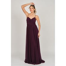 Şeref Vural Kadın Drapeli Uzun Abiye Elbise 5437958 Mürdüm