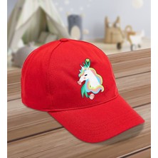 Bk Kids Unicorn Tasarımlı Cotton Çocuk Şapkası-Kırmızı