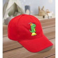 Bk Kids Sevimli Dinozor Tasarımlı Cotton Çocuk Şapkası-Kırmızı-2