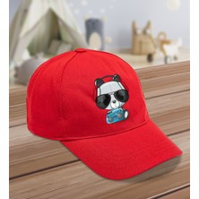 Bk Kids Sevimli Panda Tasarımlı Cotton Çocuk Şapkası-Kırmızı