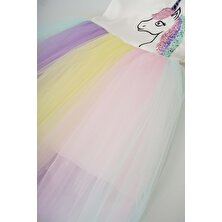 Atb Kız Çocuk Unicorn Modelli Tütü Etekli Elbise