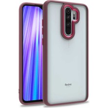 Kzy Xiaomi Redmi Note 8 Pro Kapak Metal Kamera Korumalı Arkası Şeffaf Silikon Kılıf - Kırmızı