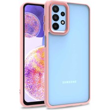 Kzy Samsung Galaxy M23 Kapak Metal Kamera Korumalı Arkası Şeffaf Silikon Kılıf - Rose Gold