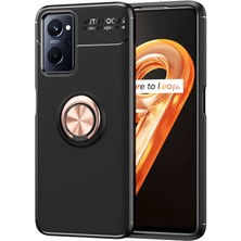 noktaks - Oppo A36 - Kılıf Yüzüklü Karbon Ravel Silikon Kapak - Siyah-Rose Gold