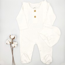 Bebek Star Fitilli Fırfırlı Patikli Şapkalı Krem Kız Bebek Tulumu %100 Cotton