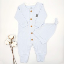 Bebek Star Fitilli Şapkalı Açık Mavi Erkek Bebek Tulumu %100 Cotton