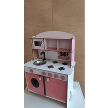 Wood Kids Toys 3mm Pembe Ahşap Küçük Oyuncak Mutfak Seti