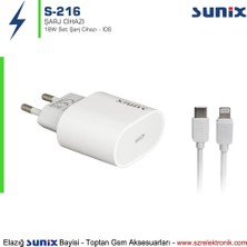 Sunix Yeni Nesil - Iphone - Lightning 18W Hızlı Şarj Aleti - Cihazı | Type-C To Iphone | S216IOS