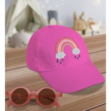 Bk Kids Boho Tasarımlı Pembe Cotton Çocuk Şapkası ve Pembe Çocuk Güneş Gözlüğü Hediye Seti