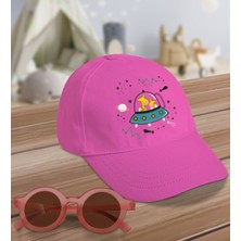 Bk Kids Sevimli Zürafalar Tasarımlı Pembe Cotton Çocuk Şapkası ve Pembe Çocuk Güneş Gözlüğü Hediye Seti