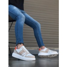 BOA BA0548 Boa Kalın Yüksek Krem Beyaz Taban Beyaz Bağcıklı Spor Erkek Ayakkabı