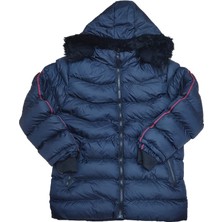 Life For Moda Erkek Çocuk Şerit Detaylı Fermuar Cepli Tüylü Kapüşonlu Şişme Mont Kaban 4001