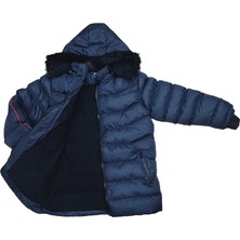 Life For Moda Erkek Çocuk Şerit Detaylı Fermuar Cepli Tüylü Kapüşonlu Şişme Mont Kaban 4001