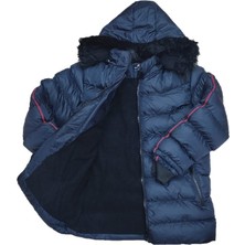 Life For Moda Erkek Çocuk Şerit Detaylı Fermuar Cepli Tüylü Kapüşonlu Şişme Mont Kaban 4001