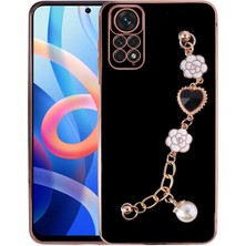 MTK Moveteck Xiaomi Redmi Note 11 Pro 5g Kılıf Kamera Korumalı Parlak Gold Kenar Kristal Taşlı Arkası Bileklik Tutacaklı Silikon