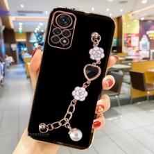 MTK Moveteck Xiaomi Redmi Note 11 Pro 5g Kılıf Kamera Korumalı Parlak Gold Kenar Kristal Taşlı Arkası Bileklik Tutacaklı Silikon