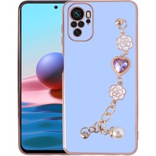 MTK Moveteck Xiaomi Redmi Note 10S Kılıf Kamera Korumalı Parlak Gold Kenar Kristal Taşlı Arkası Bileklikli Tutacaklı Silikon