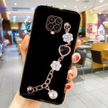 MTK Moveteck Xiaomi Redmi Note 9 Pro Kılıf Kamera Korumalı Parlak Gold Kenar Kristal Taşlı Arkası Bileklikli Tutacaklı Silikon