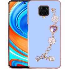 MTK Moveteck Xiaomi Redmi Note 9 Pro Kılıf Kamera Korumalı Parlak Gold Kenar Kristal Taşlı Arkası Bileklikli Tutacaklı Silikon