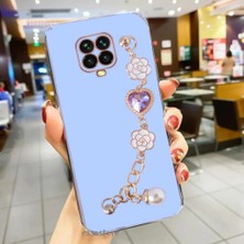 MTK Moveteck Xiaomi Redmi Note 9 Pro Kılıf Kamera Korumalı Parlak Gold Kenar Kristal Taşlı Arkası Bileklikli Tutacaklı Silikon