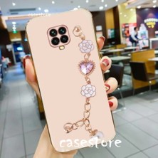 MTK Moveteck Xiaomi Redmi Note 9 Pro Kılıf Kamera Korumalı Parlak Gold Kenar Kristal Taşlı Arkası Bileklikli Tutacaklı Silikon