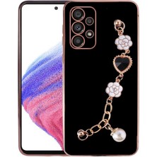 MTK Moveteck Samsung Galaxy A33 5g Kılıf Kamera Korumalı Parlak Gold Kenarlı Kristal Taşlı Arkası Bileklikli Tutacaklı Silikon