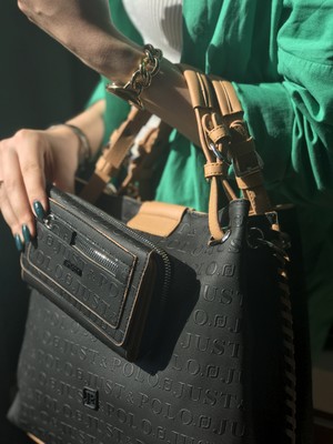 Just Polo Kadın Örgülü 4 Bölmeli Omuz Çantası ve El Çantası 4031-GD