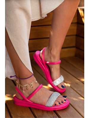 Stilbagshoes Christi Taş Detaylı Günlük Kadın Sanadlet Fuşya