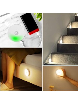 Hareket Sensörlü USB Şarjlı Spot Lamba Mıknatıslı ve Yapışkanlı Gün Işığı Renk LED