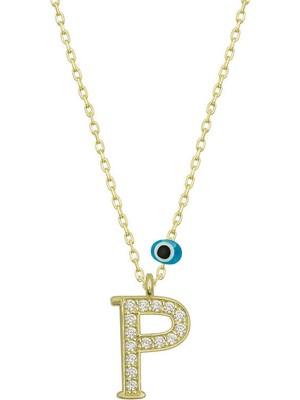 Inure Jewelry Gümüş Nazar Gold P Harfi Kadın Kolye