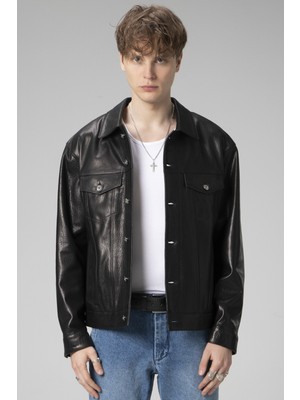 Dericlub Gerçek Deri Jumbo Erkek Ceket Siyah Renk XL Beden Düz Desen ile Şık Tasarım