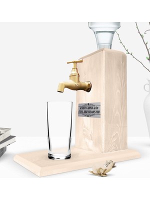 BK Kişiye Özel Üretim Musluklu Doğal Ahşap Rakı Standı - Ahşap