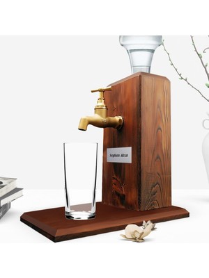 BK Kişiye Özel Musluklu Doğal Ahşap Rakı Standı - Ceviz