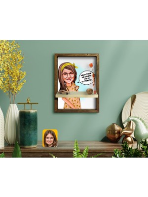 BK Kişiye Özel Kız Çocuk Kolay Yetişmiyor Karikatürlü Doğal Masif Ahşap Çerçeveli Tablo Duvar Rafı-2