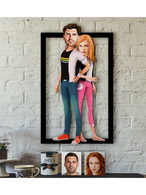 BK Kişiye Özel Sevgililer Karikatürlü 3D Ahşap Tablo-39
