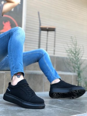 Bpm BA0548 Boa Kalın Yüksek Siyah Taban Siyah Bağcıklı Spor Erkek Ayakkabı