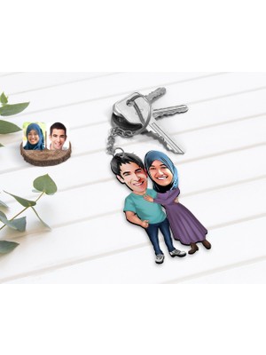 BK Kişiye Özel Sevgililer Karikatürlü Ahşap Anahtarlık-61