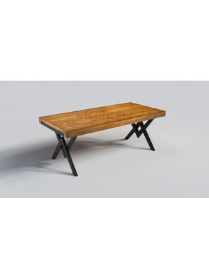 NTConcept Doğal Ahşap Yemek Masası Açık Ceviz Renk 85CM-190CM Endüstriyel Tasarım Masif Ahşap