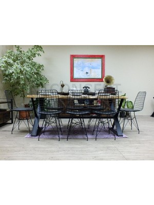Ntconcept Doğal Ahşap Sandalyeli Masa TAKIMI(85CM-185CM Masa+6 Sandalye)
