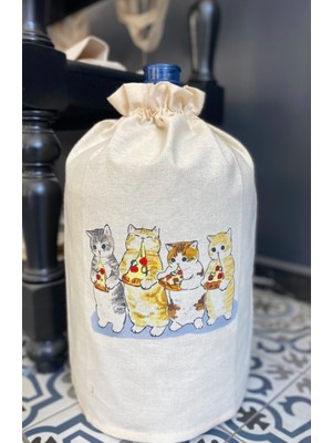 Bagand Krem Damacana Kılıfı Pizza Yiyen Kediler Baskılı