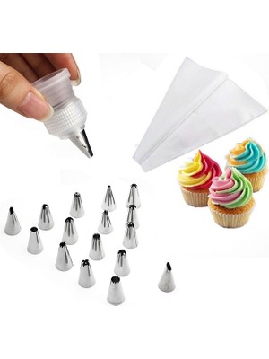 Jewval Krema Sıkma Torbası 16 Çelik Uç + Silikon Torba Krema Pompası