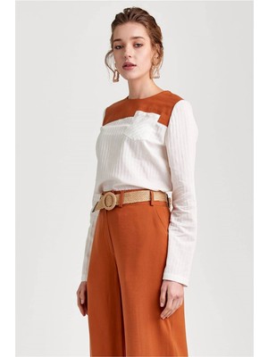 Quzu Kadın Turuncu Hasır Kemerli Pantolon (21Y70840-10)